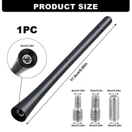 Car Radio Antenna, 17.5cm FM AM DAB Aerial Accessories Universal Roof Cars Aerial Replacement Mini Radio Aerials Antenna Small Short Rod Car Antenna Strong Reception Screws in M4 M5 M6 (17.5CM)