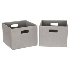 Household Essentials Fabric Storage Bins 2 Piece Set, Strong Poly-Woven Fabric, Sturdy Chipboard Sides
