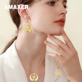 Amaxer Ankh Cross Eye of Horus Necklace with Moonstone Turquoise Antique Egyptian Symbol Ankh Cross Stainless Steel Religious Pendant Necklace, Stainless Steel, No Gemstone