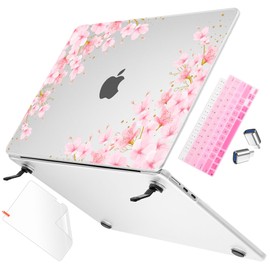May Chen Compatible with MacBook Air 15 inch Case A3114 M3 A2941 M2 Chip 2024 2023 Release, Sturdy Protection Finish Hard Shell Case Cover with Fold Kickstand & Keyboard Cover, Cherry Blossom
