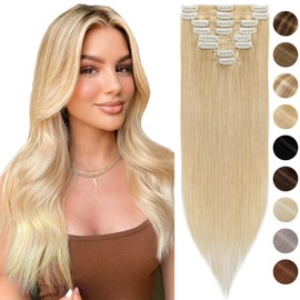 Silk-co Hair Extensions Clip in Hair Extension Human Hair (18 inches-70 grams, 24 Natural Blonde) -Basic Thickness-Thin Weft- 8 PCS Real Remy Straight Hair Extensions