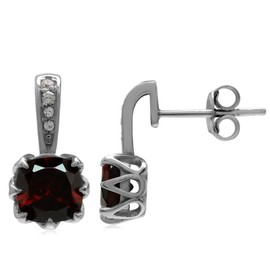 Silvershake 2.52ct. 8mm Natural Cushion Shape Garnet White Gold Plated 925 Sterling Silver Post Earrings
