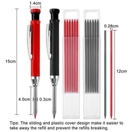 2 Pack Carpenter Pencils Mechanical Pencils with 12 Refills, Upgraded Construction Pencils with Built-in Sharpener, Woodworking Marking Tools Pencil Markers with Metal Clip for Architect (2 Colors)