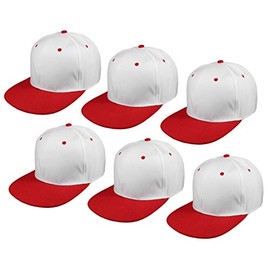 Gelante Plain Blank Flat Brim Adjustable Snapback Baseball Caps LOT 6 Pack White/Red
