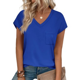 Tshirts for Women Loose Fit Lightweight Tops V Neck Tees Shirts Breathable Lounge Royal Blue S