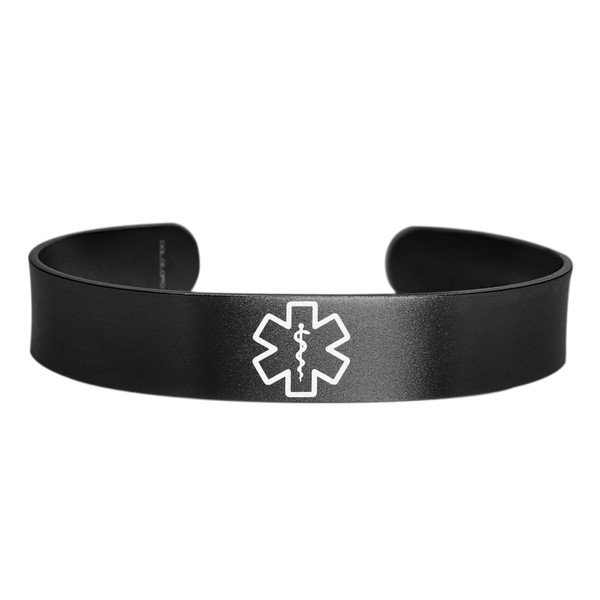 Medical Alert ID Bracelet Cuff 14mm Wide, 316L Stainless Steel