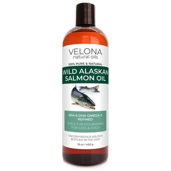 velona Wild Alaskan Salmon Oil - 16 oz | 100% Pure Refined Oil | for Dogs & Cats - Supports Joint Function | Omega 3 Liquid Food Supplement for Pets - Natural EPA + DHA Fatty Acids for Skin & Coat