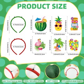 6 Pieces Tropical Luau Headbands Set, Includes Pineapple, Coconut Drink, Flamingo, Palm Tree, Flip Flops, and Tiki Mask Designs for Hawaiian Beach Summer Party Favors, Birthday, and Pool Decorations