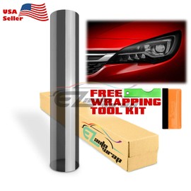 EZAUTOWRAP Free Tool Kit 12"x360" (1FT x 30FT) Glossy Medium Black Smoke Headlight Taillight Fog Light Side Marker Vinyl Tint Film Self Adhesive