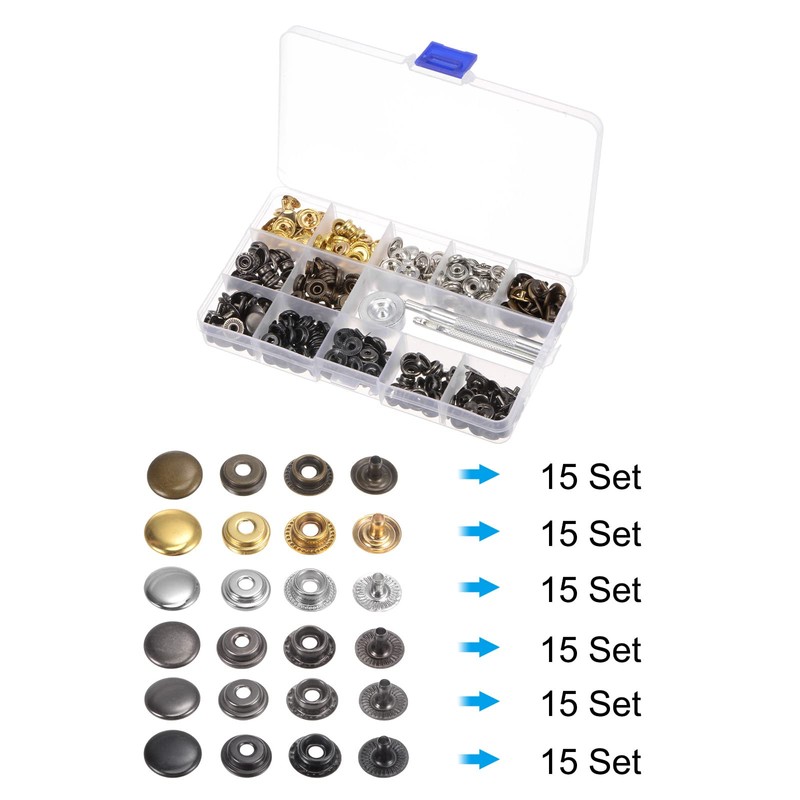 sourcing map 90 Sets Snap Fasteners Kit 12mm Metal Press