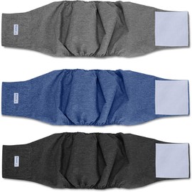 Teamoy 3pcs Reusable Wrap Diapers for Male Dogs, Washable Puppy Belly Band (2XL, 29"-34" Waist, Black+ Gray+ Blue)