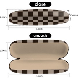 Deokke Glasses Case Hard Shell Glasses Protective Case Glasses Holder Box with Cleaning Cloth for Women Men Cute, L11-Brown Checked