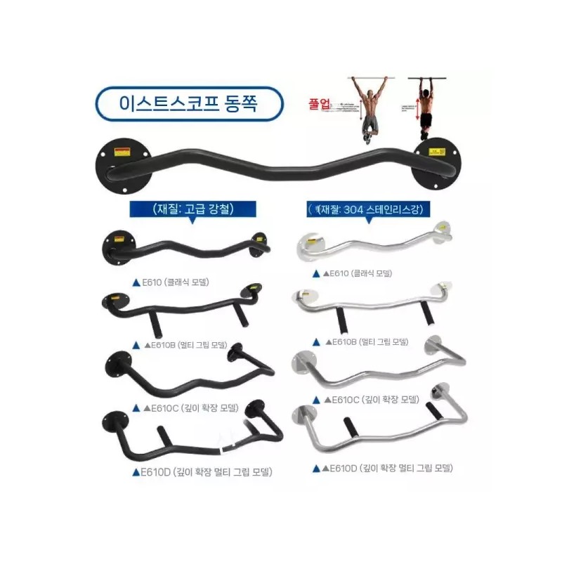 실내 벽부착 벽걸이 문틀철봉 등운동 가정용 턱걸이 풀업바 [D. K101B-2스테인리스스틸페어그립]