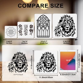 MAYJOYDIY Löwenkopf Schablonen Wiederverwendbare Waldtier Schablonen Zum Malen 30×30cm Zeichenvorlagen Für Natur Und Wildtiere Mit Pinsel Für Hemden Holzwände Karten Heimdekoration