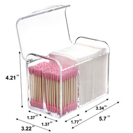 SVNXI 3 Partitions Cotton Ball and Swab Holder Organizer with Lid Clear Acrylic Cotton Pad Container for Cotton Swabs Q-Tips Make Up Pads Cosmetics and More (Clear)