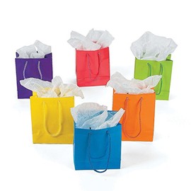 Fun Express Neon Small Gift Bags - Party Favor Bags -Gift Bags with Handles - 12 Pack