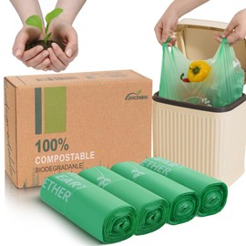 JENCENBIO Compost Handle Bags 1.6 Gallon 6Liter Extra Thick 0.6 Mils Compostable Food Scrap Waste Bags with US BPI ASTM D6400 and Europe OK Compost Home Certified Pink 80 Couts