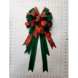Handmade Wreath Bow, Christmas Bow, Holiday Bow, Emerald Green Velvet, Red and Green Meta