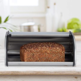 Relaxdays 10023832, Silber Brotkasten Edelstahl, Kleine Brotbox, Brot frisch halten, flach und Platz
