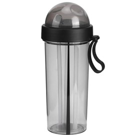 HAOHIZE Dual Use Water Bottle 600ml 2 in 1 Water Cup Portable Dual Use Water Bottle with Two Straws Couple Cup Drinking Bottle Sports Bottle for Home Hiking (Black)