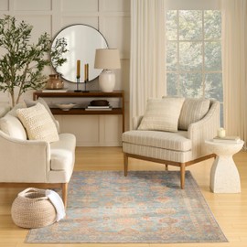 Nourison Home Vintage Washables Navy Multicolor 5'3" x 7'3" Area Rug - Easy Clean, Non Shedding, Bed Room, Living Room, Dining Room, Kitchen (5' x 7')