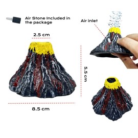 khanoqq Aquarium Volcano Air Bubbler with Air Bubble Stone, Realistic Fish Tank Volcano Decor for Increase Oxygen, Cute Air Bubble Maker for Small Big Fish Tank Betta Aquarium Scenery (Red Volcano)