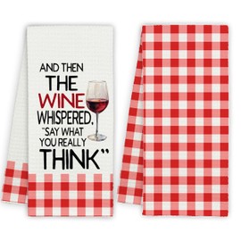 RPLCSPC Wine Kitchen Towels Set of 2, Cute Red Plaid Dish Towel, Absorbent Quick Dry Cloth, New House Decoration, Funny Housewarming Decor Gifts for Family Friends-B13