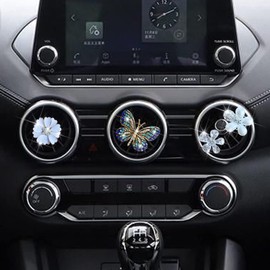 Bling Flower Air Vent Clips, 4 Pcs Blue Butterfly Car Air Fresheners Vent Clips Car Diffuser Diamond Car Decoration Car Interior Decor Daisy Cute Car Accessories for Women Girls