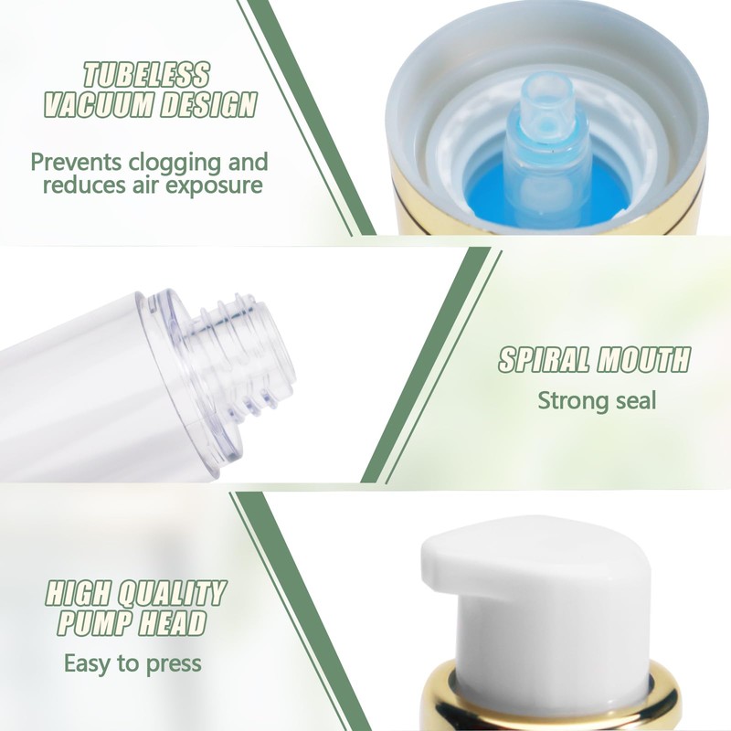 6Pcs 1.7oz/50ml Airless Pump Bottle Dispenser, Clear Empty Shampoo Bottles,