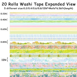 Juego de 20 rollos de cinta Washi vintage y 30 piezas de pegatinas para sellos de plantas de naturaleza floral, cinta adhesiva estética para suministros de álbumes de recortes, junk journal