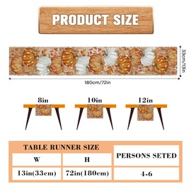 Pumpkin Autumn Table Runner Autumn 33 x 183 cm Autumn Table Runner Eucalyptus Pumpkin Autumn Runner Table for Party, Family Reunion, Thanksgiving