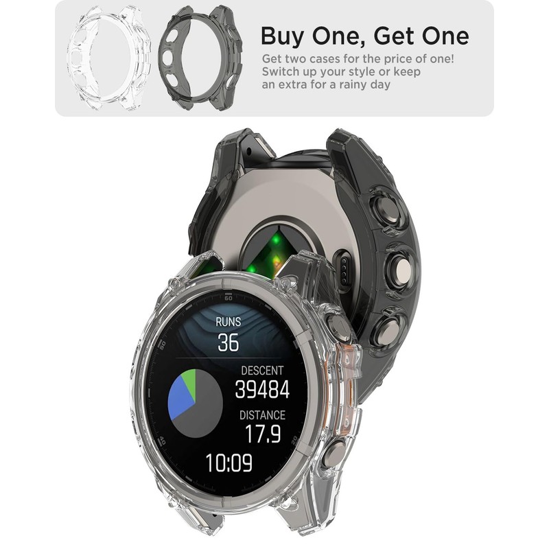 Miimall 2-Pack Clear Case for Garmin Fenix 8, Soft TPU