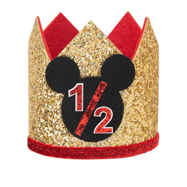 CHuangQi Half Birthday Party Glitter Hat for Boys & Girls, 1/2 Theme Party Crown, 6 Month Baby's Birthday Photo Props (1/2-1)