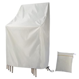 Ricyea Garden Chair Cover, Waterproof, Windproof, UV-Resistant Garden Chair Protective Cover Made of Oxford Polyester, Cover for Stacking Chairs, Garden Chair, High-Backed Chair (Beige)