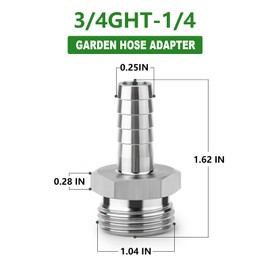 TAISHER 2PCS 304 Stainless Steel Garden Hose Repair Connector, 1/4" Barb x 3/4" GHT Male Garden Hose Adapter with Hose Clamps