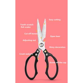 AWinjoy Heavy Duty Sharp Kitchen Scissors, Dishwasher Safe, Cooking Shears for Meat, Chicken, Fish, Poultry, Herb, Bread (Black)