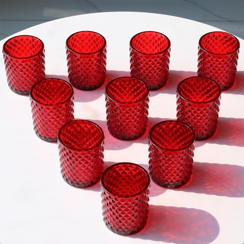 Woho Red Votive Candle Holders Bulk Set of 12, Glass