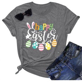 Happy Easter Cute Women's Cotton Sleeveless T-Shirts with Easter Bunny & Egg GraphicsColor: Light grey, Size: 2 XL