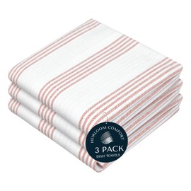 HEIRLOOM COMFORT Rust Stripe Dish Towels, 3 Pack, 100% Cotton, Super Absorbent and Quick Dry, Multi Pin Striped Kitchen Towel Set, Durable Wash Cloths for Kitchen Use, Cleaning & Drying Dishes