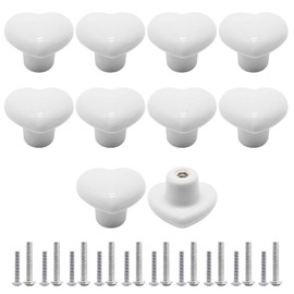 SWZHAI 10 Pcs White Ceramic Cabinet Knobs, Heart Shaped Drawer Knobs Kitchen Cabinet Dresser Pulls Handles, Decorative Cabinet Door Knobs for Furniture Cupboard Closet
