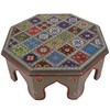 GURU SHOP Painted Small Table with Tile Mosaic - Blue