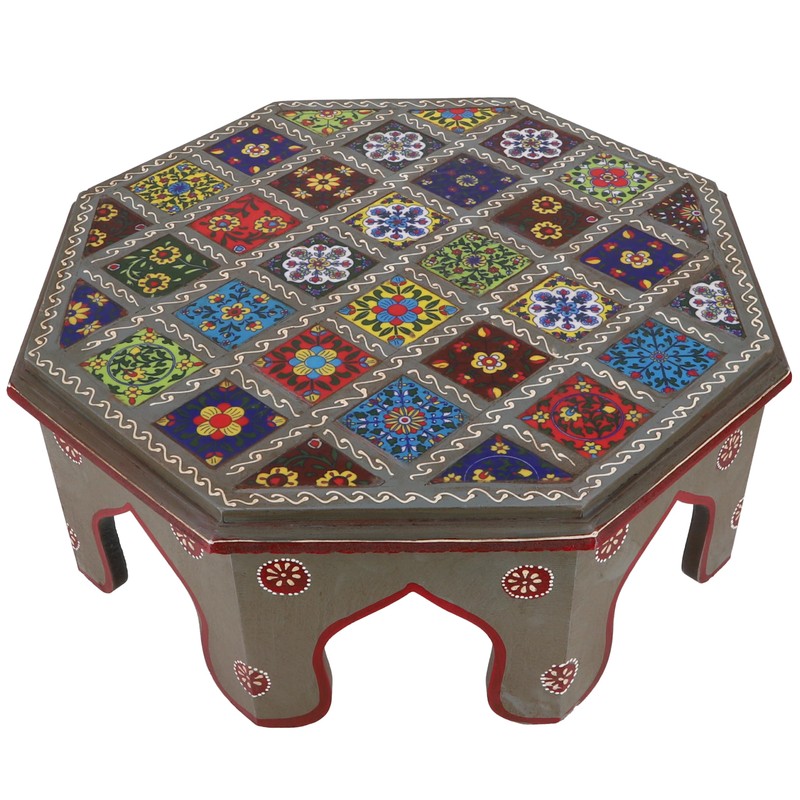 GURU SHOP Painted Small Table with Tile Mosaic - Blue