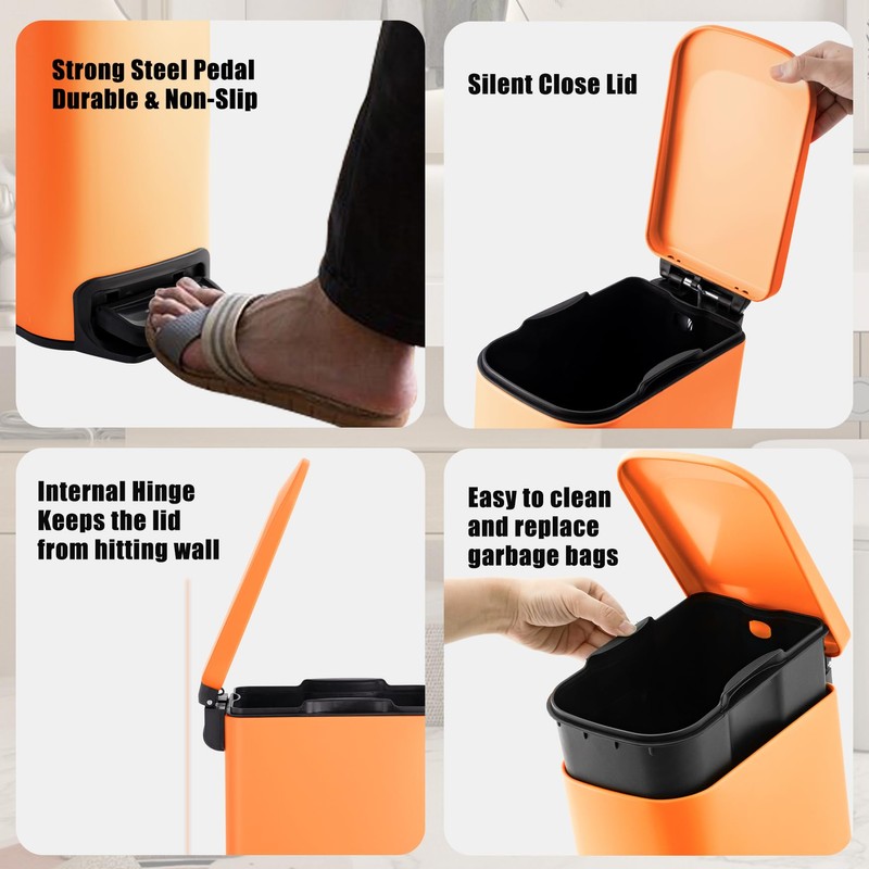 Cesun Small Bathroom Trash Can with Lid Soft Close, Step