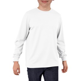 ZDC Boys Long Sleeve Shirts Kids Crewneck T Shirts Fall Tops Casual Basic Tees Clothes 5-14 Years White