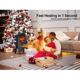 Uthfy Space Heaters for Indoor Use,1500W Small Electric Fireplace Heater w/ 3D Flame,Ceramic Heater for Large Room,24" Energy Efficient Heater for Bedroom w/Thermostat,Remote,8H Timer