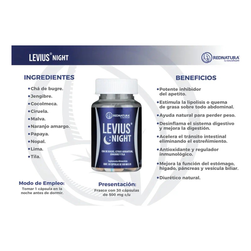 Rednatura Levius Night Jengibre Tila Capsulas Sabor