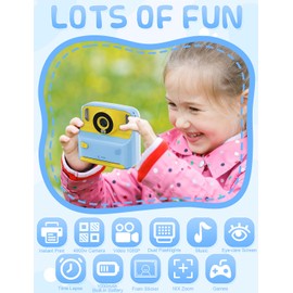 PHNIXGAM Kids Instant Print Camera with 2 Flash Lights, Children Selfie Digital Camera with 2.4 Inch Screen, 32GB Card, 5 Rolls Print Paper for Age 3-12 Gifts Travel (Blue)