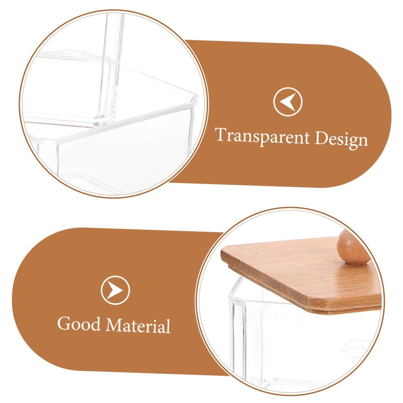 KONTONTY Bamboo Lid Cotton Swab Boxes Portable Makeup Organizer Cotton