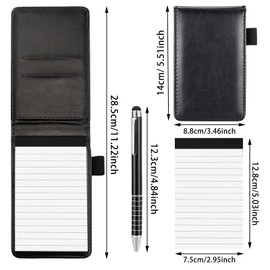 NEUSID Mini Notizblock A7 Set, Mini Notizbuch mit 2 Ersatzblöcke, Mini Pocket Notizbuch mit Metall Stift, PU Leather Schwarzer Notebook Taschennotizblock für AktivitäTen im Freien