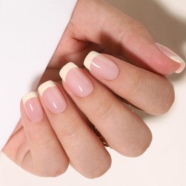 WAFOLOZE Light Yellow French Tip Press On Nails - Square Short Fake Nails, Glue On Nails Short, Artificial Nails 16 Sizes - 32Pcs Reusable Soft Gel False Nails Tips Kit, Stick On Nails for Women